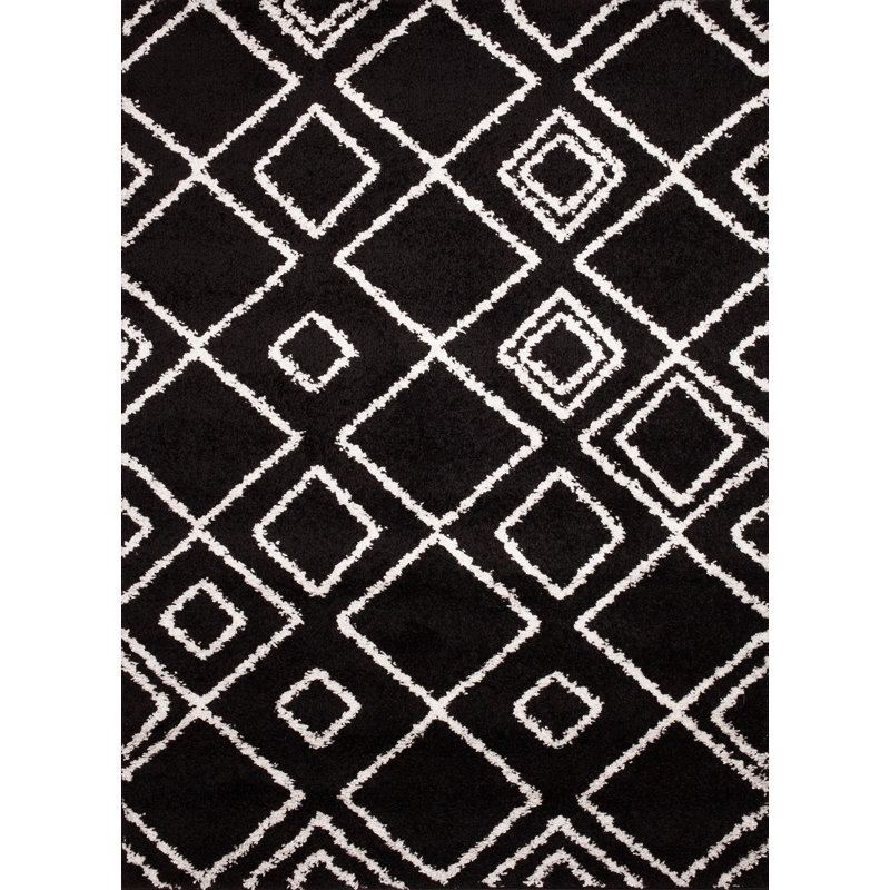 Tapis noir à motifs géométriques, Rectangle 3 pi 3 po x 5 pi