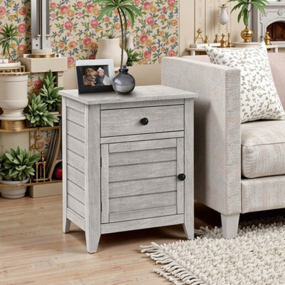 25-inch Height Wood Veneer Accent Table with Storage Drawer and Cabinet Transitional End Table or Nightstand for Bedroom