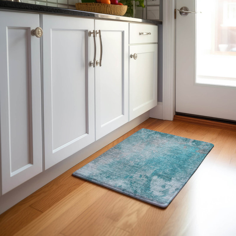 Premium Machine Washable Cerrito AMF562 Teal Rug, Rectangle 1'8" x 2'6"