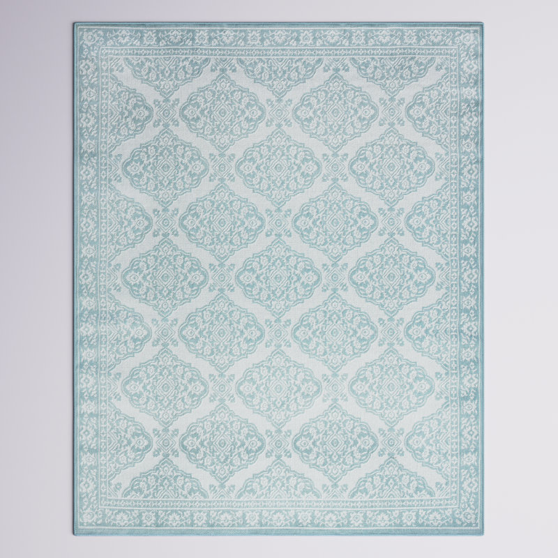 Tapis bleu clair tissé à plat Campbelltown, Rectangle 8 pi x 10 pi