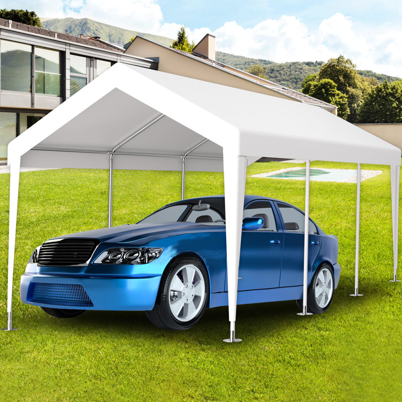 10X20ft Carport Canopy Replacement Tarp - Waterproof & Shielded. Fine Polypropylene. 72 Elastic Buckles. Strengthened Rim. Easy Setup Portable Storage. White. For Campground Vehicle Shelter Cover