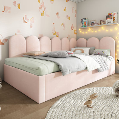 Upholstered Bed Daybed With Pull-Out Bed, Single Sofa Bed, Ideal For Guests, Metal Slatted Frame, Velvet Upholstery