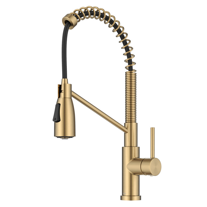 KRAUS Coda Commercial Style 2-Function Single Handle Pull Down Kitchen Faucet, Brushed Brass