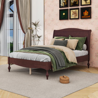 Wooden Platform Bed with Arched Headboard and Support Legs