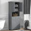Armoire de salle de bain haute Mubashar avec panier à linge inclinable, armoire de rangement supérieure, tiroir et tablettes ouvertes-1588873871