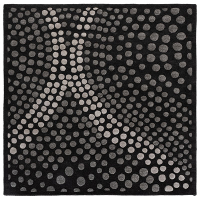 Tapis gris foncé en laine touffeté et fabriqué à la main à motif abstrait Amier