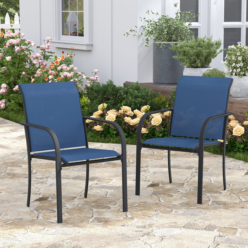 Chaise de salle à manger d'extérieur empilable en textilène, Bleu