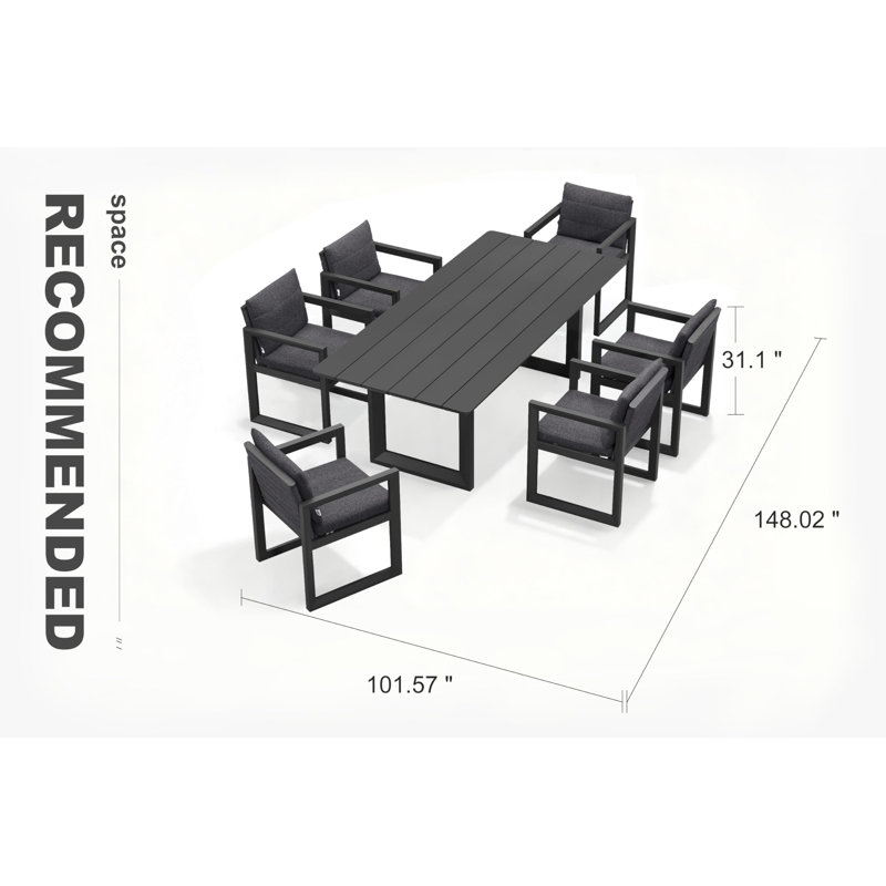  Ensemble de salle à manger d'extérieur pour 6 meubles de patio en aluminium très longs et ensemble de chaises de patio avec coussin épais toutes saisons