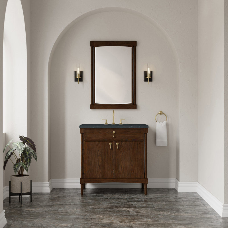 Kinnsden 36" W Single Vanity, Charcoal Soapstone Silestone, Sable Oak, 8" Widespread
