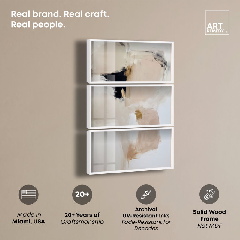 Ensemble décoratif minimaliste bohème Desert Breath II par Art Remedy, cadre blanc, 40 x 20, 21.5"H x 41.5"W, Cadre blanc