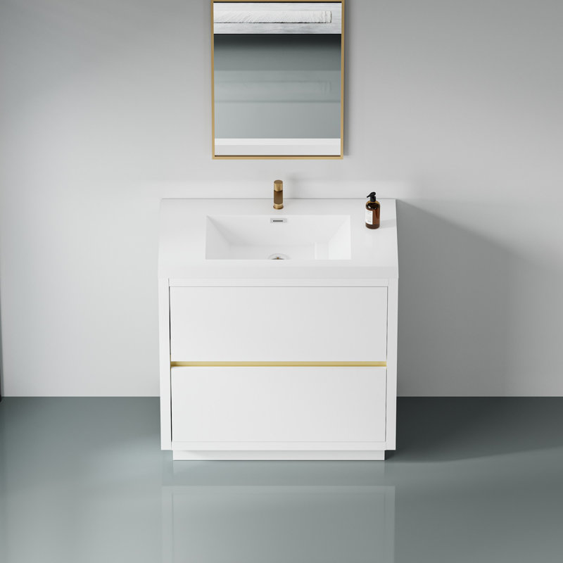 Meuble-lavabo sur pied 36 po avec lavabo, Blanc lustré
