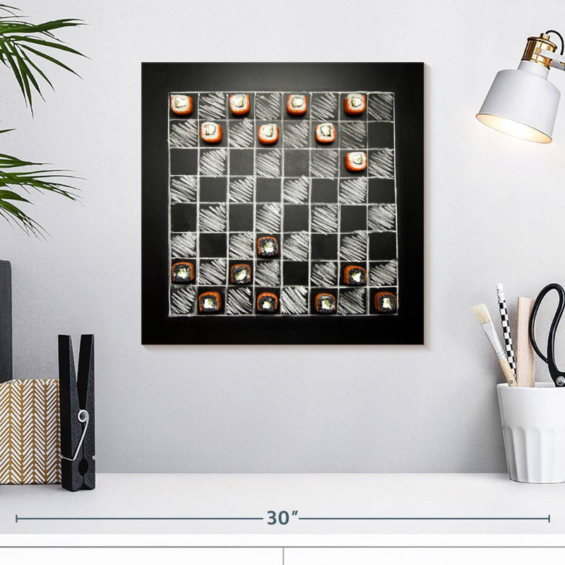 Senne Chalkboard Chess With Sushi, 16" H x 16" W