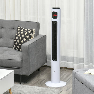 HOMCOM Freestanding Tower Fan Cooling For Home Bedroom With Oscillating, 3 Speed, 12H Timer, LED Sensor Panel, Remote Controller