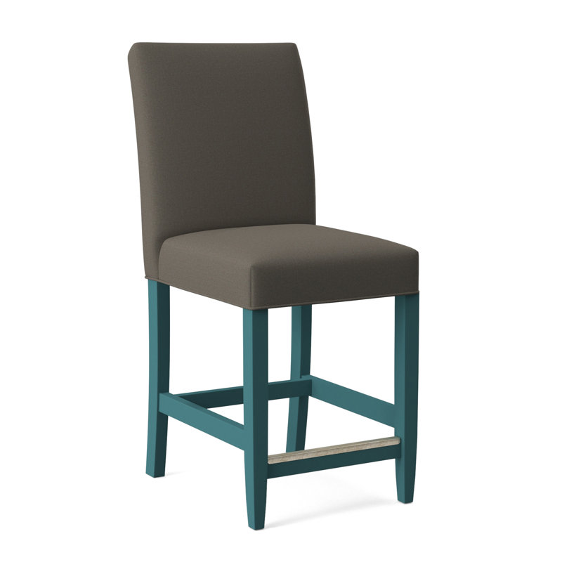 Manhattan Upholstered Stool with Solid Wood Frame, Gray Sugar Performance; 0863-84, Navy Finish