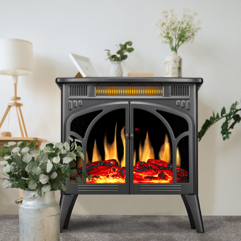 HAVATO 24" Electric Fireplace Stove - 3D Flame (12 Colors), Remote, 3-in-1 Heater + Timer, Safe for Bedroom , Gray