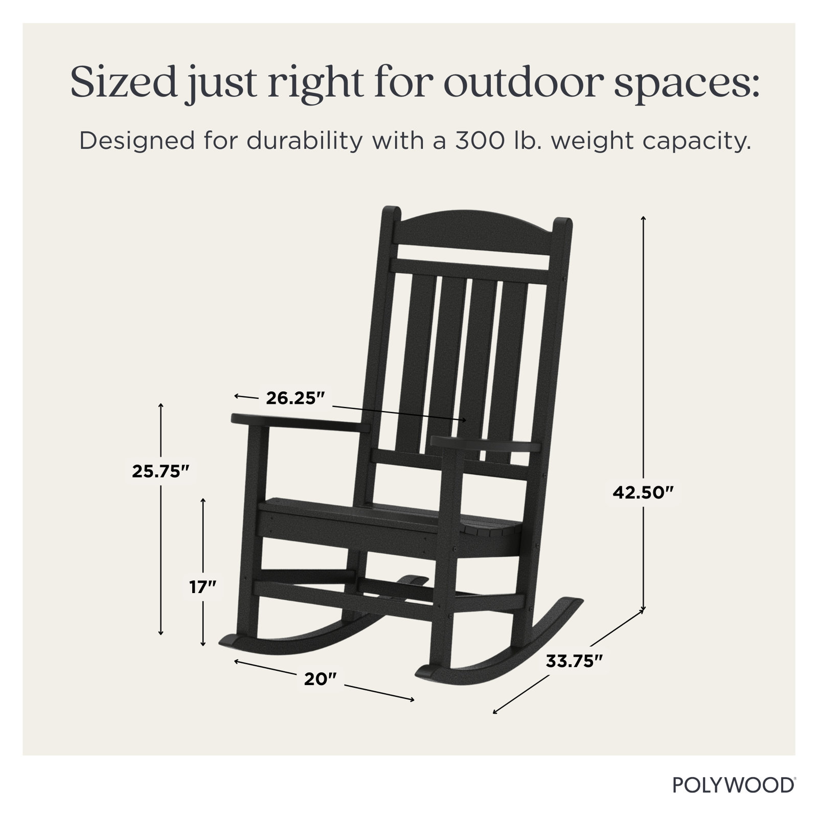 POLYWOOD® Rocker Patio Rocking Chair, Black