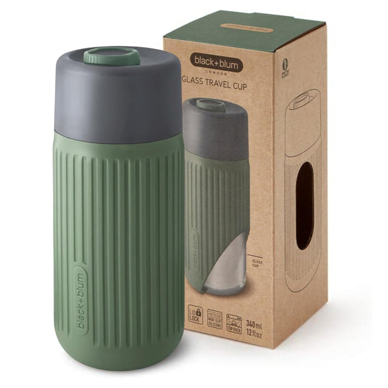 Black+Blum Glass Travel Cup 340ml, Green