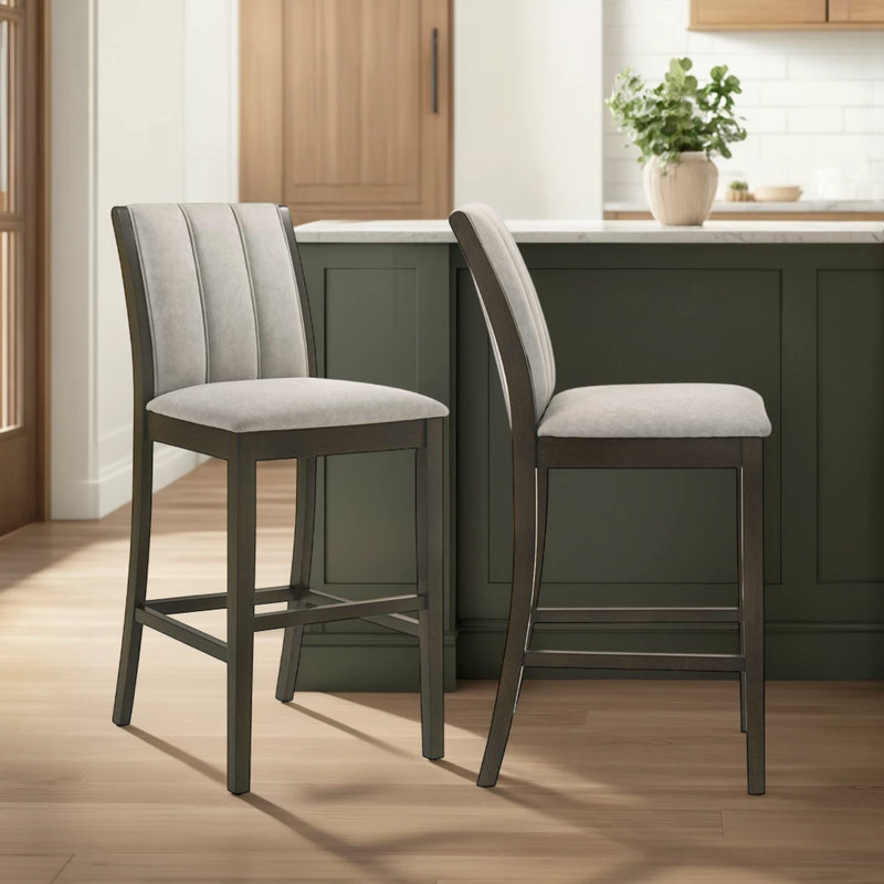 Tabouret de bar Colefax, Siège gris / cadre brun, Tabouret de comptoir (siège d'une hauteur de 25,7, 1