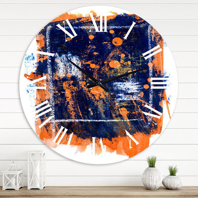 Orange And Navy Blue Abstract - Modern Wall Clock