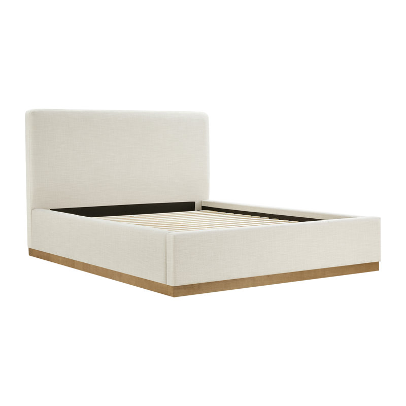 Delpha Grounded Upholstered Wood Base Bed, Queen, Effie Linen Performance Linen