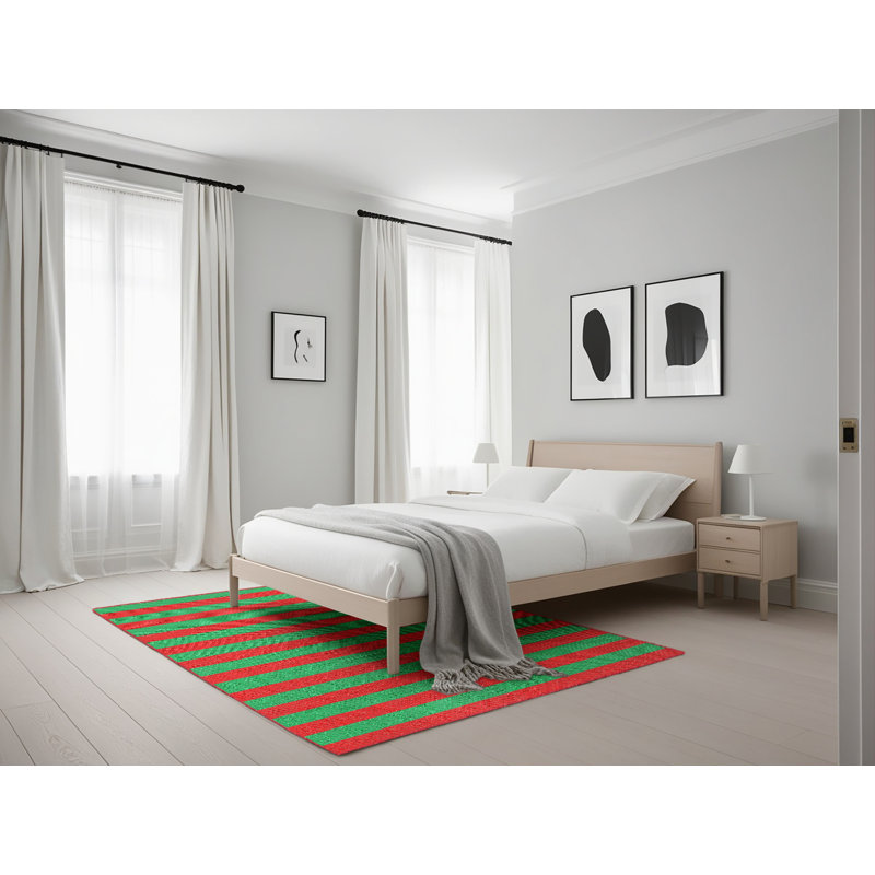 Tapis rouge/vert à motifs Metsahovi, Rectangle 5 pi x 7 pi