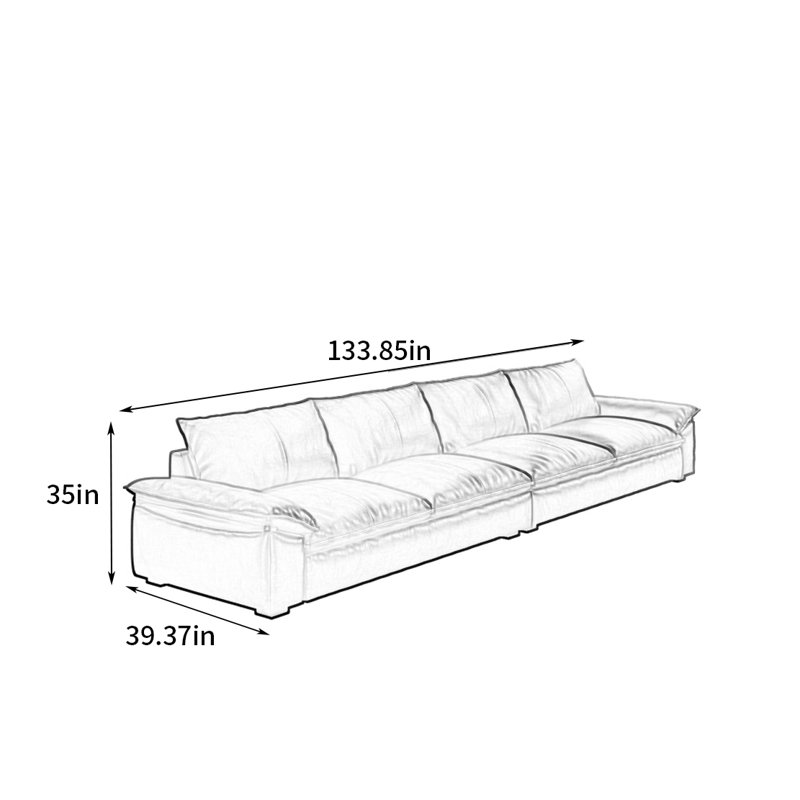 Canapé simple tofu, H 35 po x l 133,85 po x P 39,37 po
