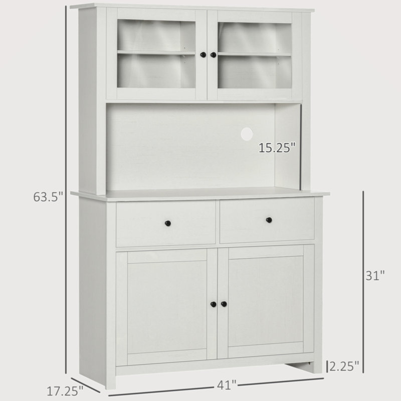  Avalie Kitchen Pantry,63.5" Kitchen Buffet with Hutch, Pantry Storage Cabinet with 4 Shelves, Drawers, Framed Glass Doors, Open Microwave Countertop