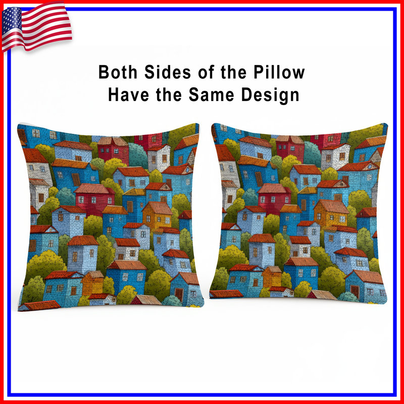 Houses Throw Pillow, Buildings Double Sided Pillows, 20 x 20 inches