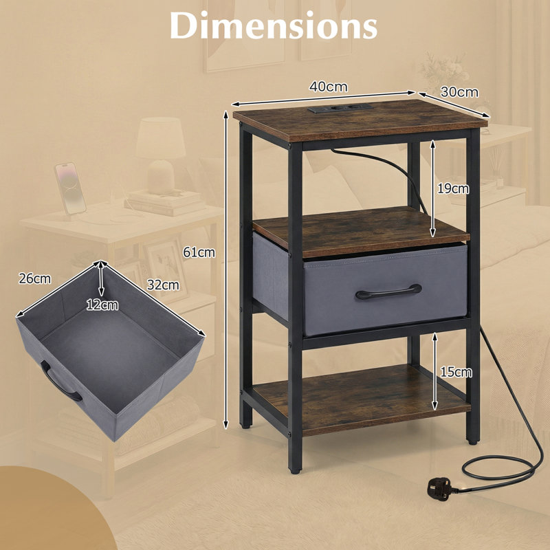 40cm W Metal Bedside Table