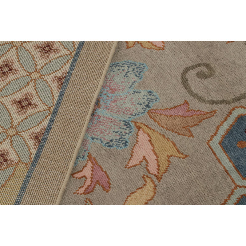 Rug & Kilim’S Chinese Art Deco Rug In Beige With Colorful Floral Patterns, Rectangle 10' x 14'