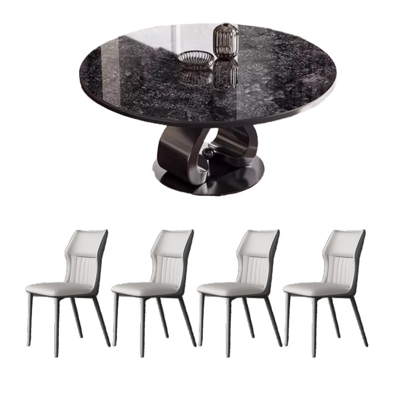 Table et chaise ronde moderne et simple de luxe, H 29,5 po x L 59 po x l 59 po , Noir, noir, noir, noir