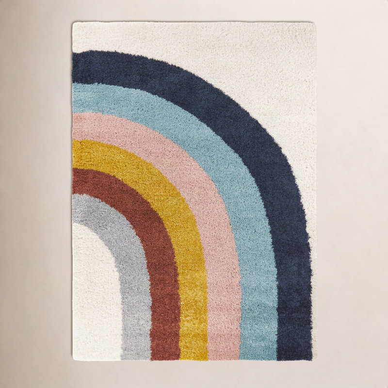 Olanda Rainbow Shag Area Rug, Navy Rainbow, Rectangle 7'10" x 10'