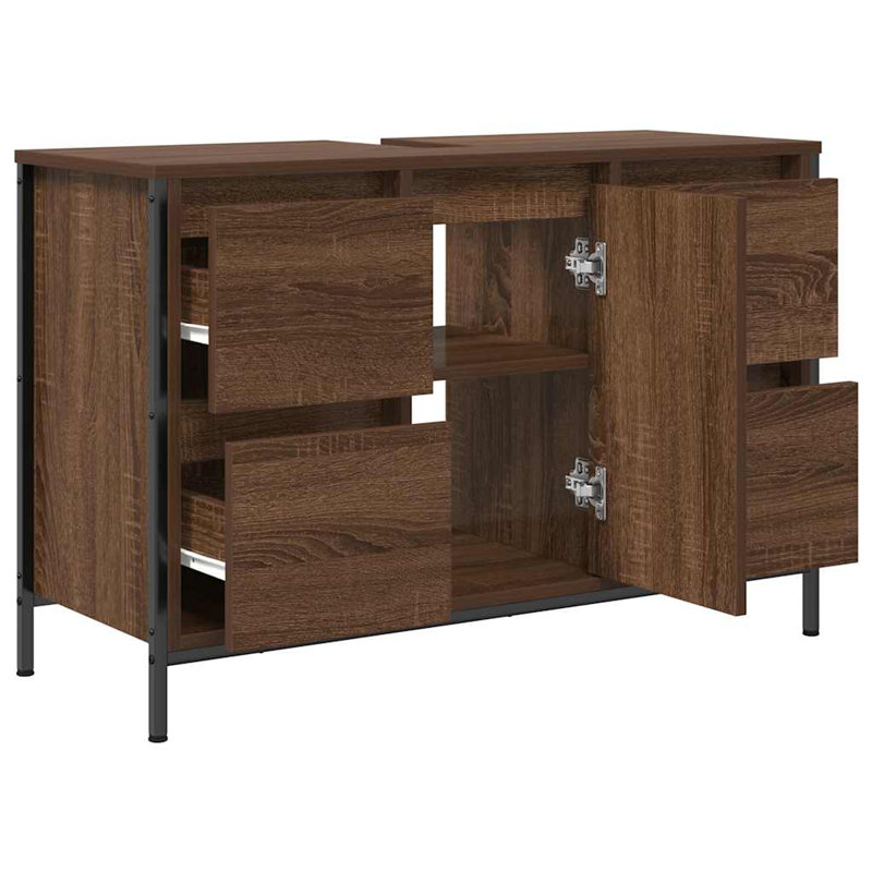 90mm Single Bathroom Vanity with Basin, Brown Oak 