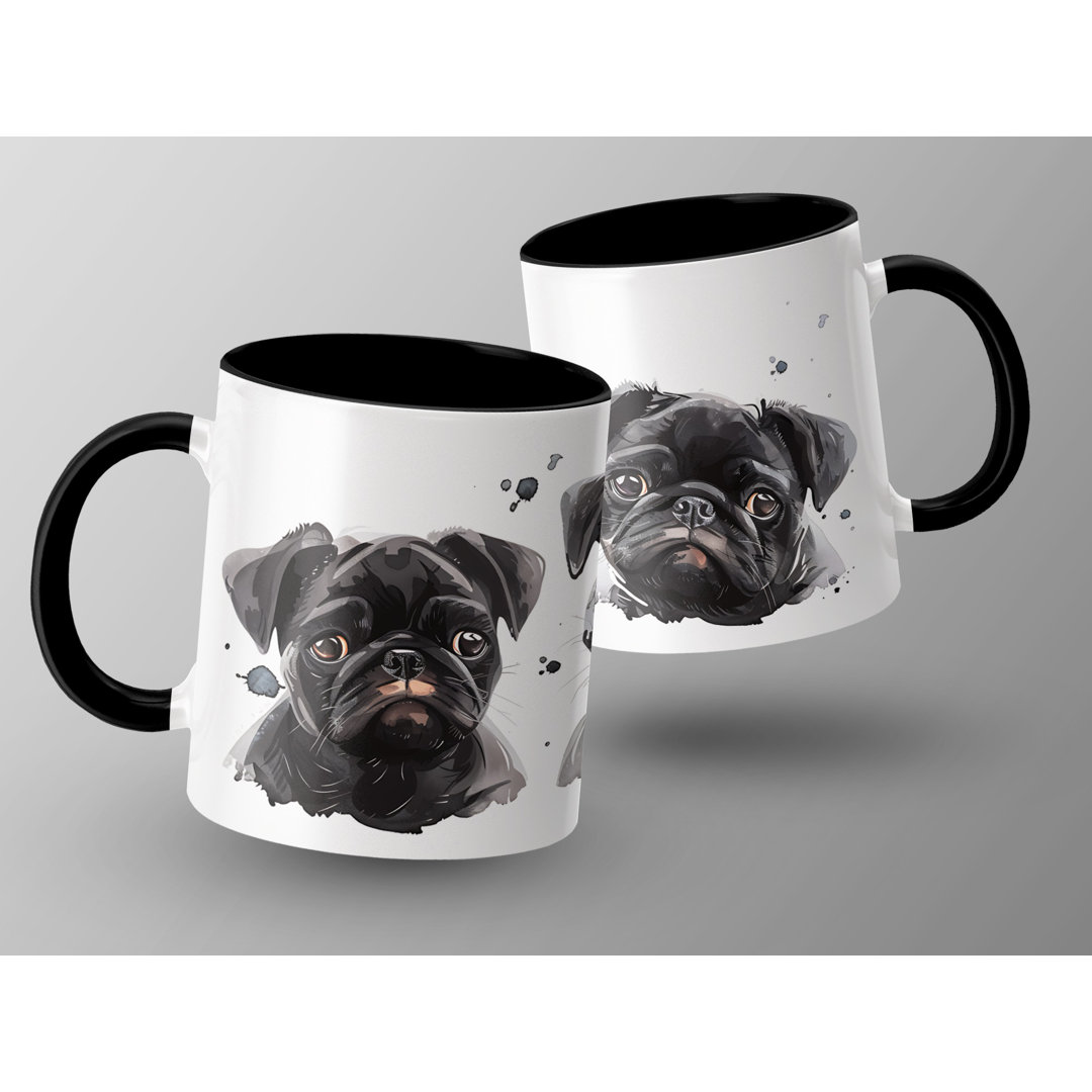 Adorable Black Pug Dogs Watercolor Art 11oz Coffee Mug
