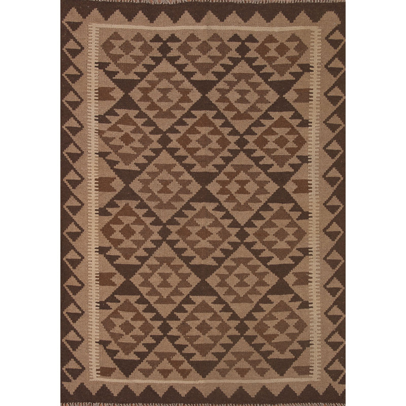 Reversible Wool Kilim Brown Area Rug 5x6