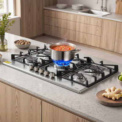 VEVOR 36 inch Gas Cooktop 5 Burners Gas Stove Top, Max 38300BTU Built-in Stainless Steel Stove Top LPG/NG Convertible Dual Fuel Cooktop Stoves with SABAF Du