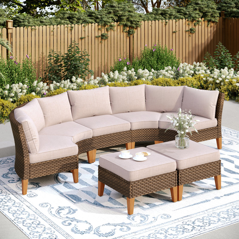 All Weather Wicker/Rattan 7-Person Seating Group with Cushions, Beige