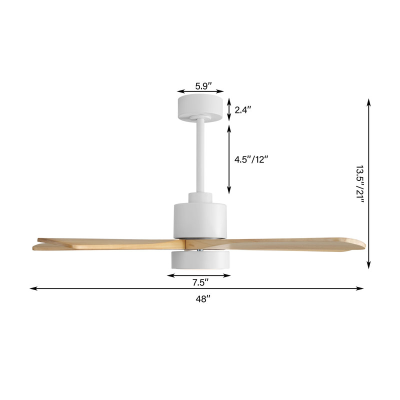 Ventilateur de plafond standard à DEL à 5 pales Athanafis avec télécommande et ensemble d'éclairage inclus, Blanc, 48''