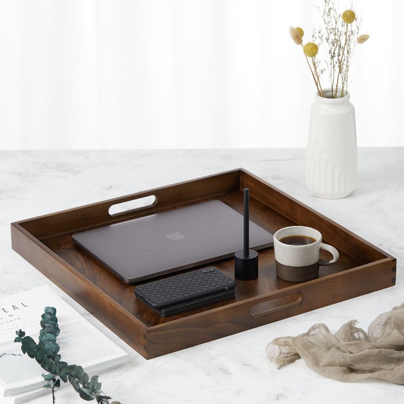 Glantz Square Black Walnut Solid Wood Serving Tray Ottoman Tray, 2" H x 19" W x 19" D