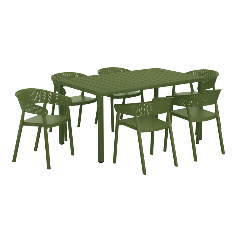 6-Person Outdoor Rectangular Dining Set, Green