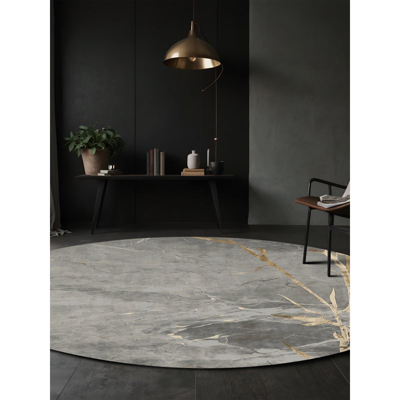 Machine Washable Gray Area Rug, Round 6'