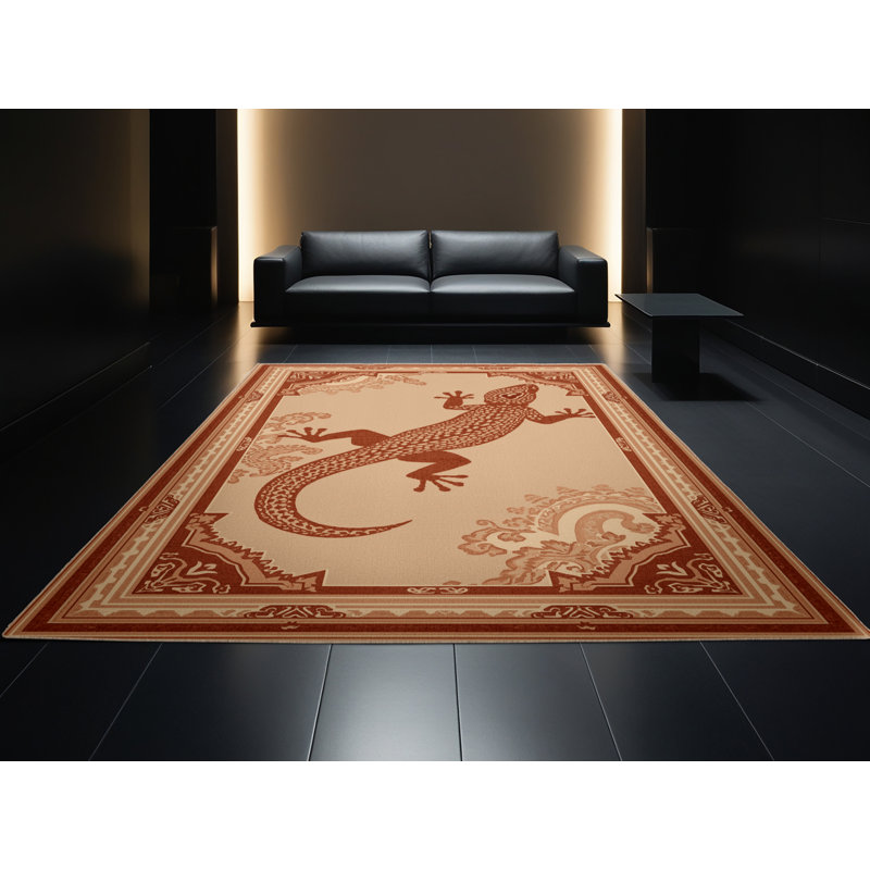 Machine Washable Pavnesh Desert Lizard Classic Oriental Rug in Brown – Beige Binding, 5x8