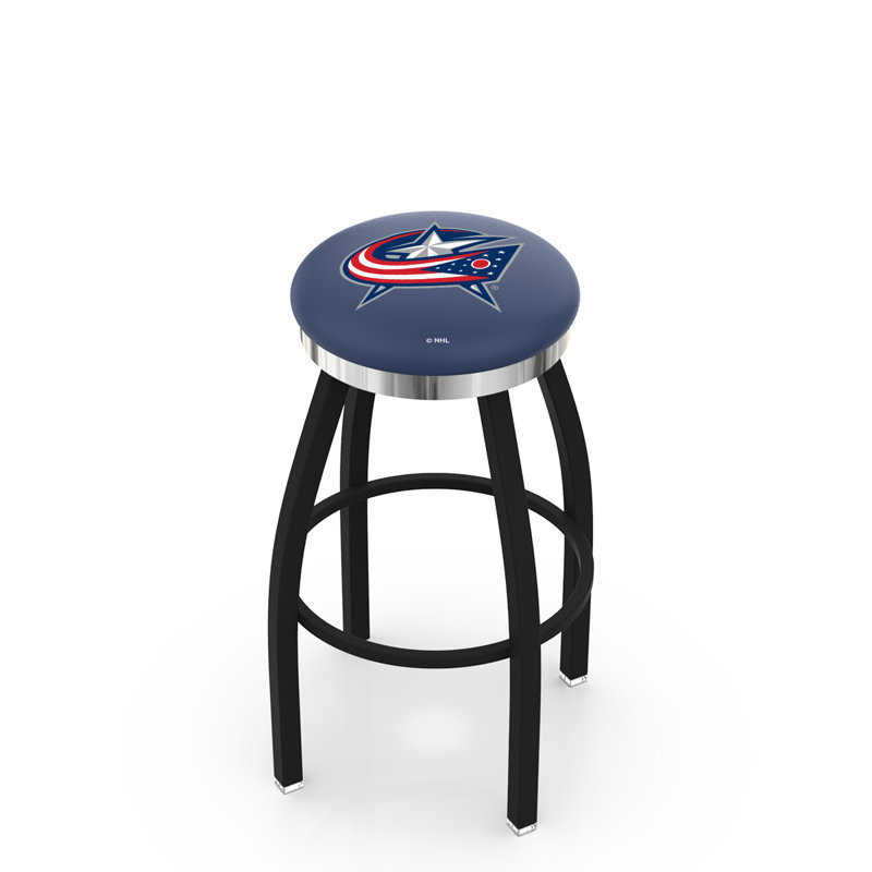 NHL 30" Swivel Bar Stool with Cushion, Ride noire, Chrome, Columbus Blue Jackets