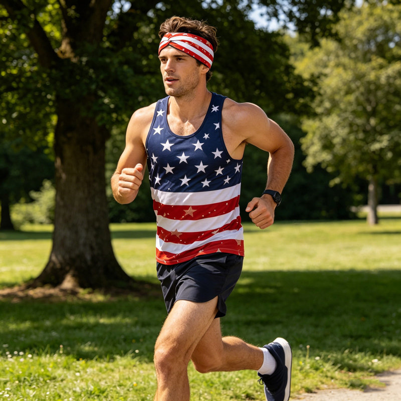 Drapeau du 4 juillet Bandeau noué patriotique à bande étoilée Bandeau non absorbant la transpiration pour le yoga