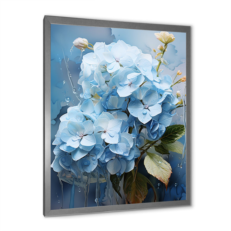 Hortensia bleue subtile sérénade - impression, H 20 po x l 12 po x P 1 po, Cadre photo argenté