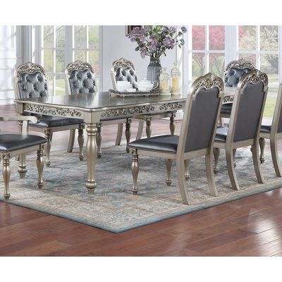 Formal 1pc Dining Table w 2x Leaves Only Silver / Grey Finish Antique Design Rubberwood Large Family Dining Room Furniture