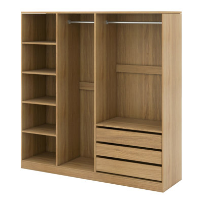 Doorless Wooden Storage Wardrobe For Dedroom With Shelves And Drawers