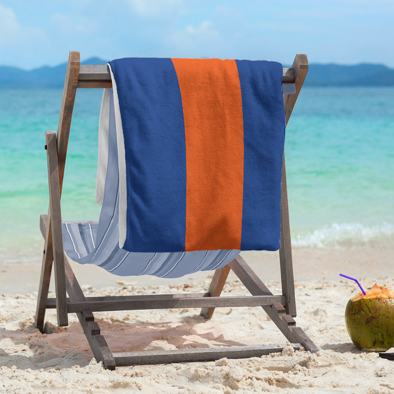 Lightweight Beach Towel, Poly/Cotton, Royal Blue/Orange/Royal Blue