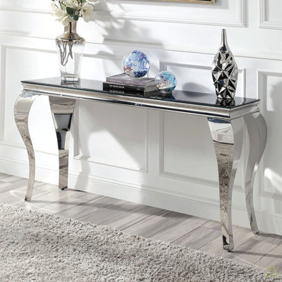 Contemporary 1Pc Sofa Table  Glass Top  Color Table Living Room Stainless Steel Cabriole-Style Legs