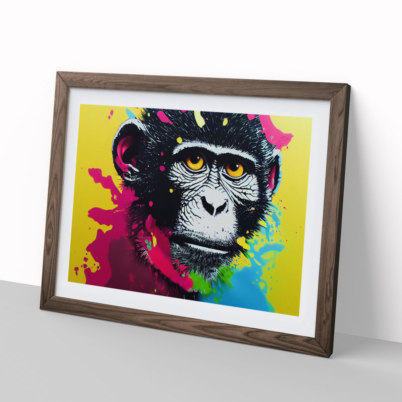 Monkey Splash - Framed Print, 34cm H x 46cm W, Walnut Framed